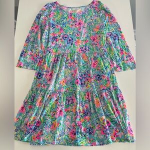 Lilly Pulitzer Geanna Swing Dress Tiered Amalfi Blue Alligator Isle Size Large